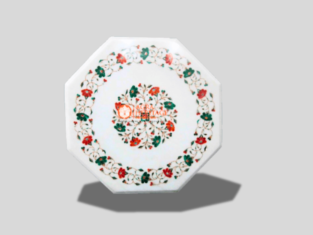 Top Carnelian Malachite Pauashell Floral White Marble Table